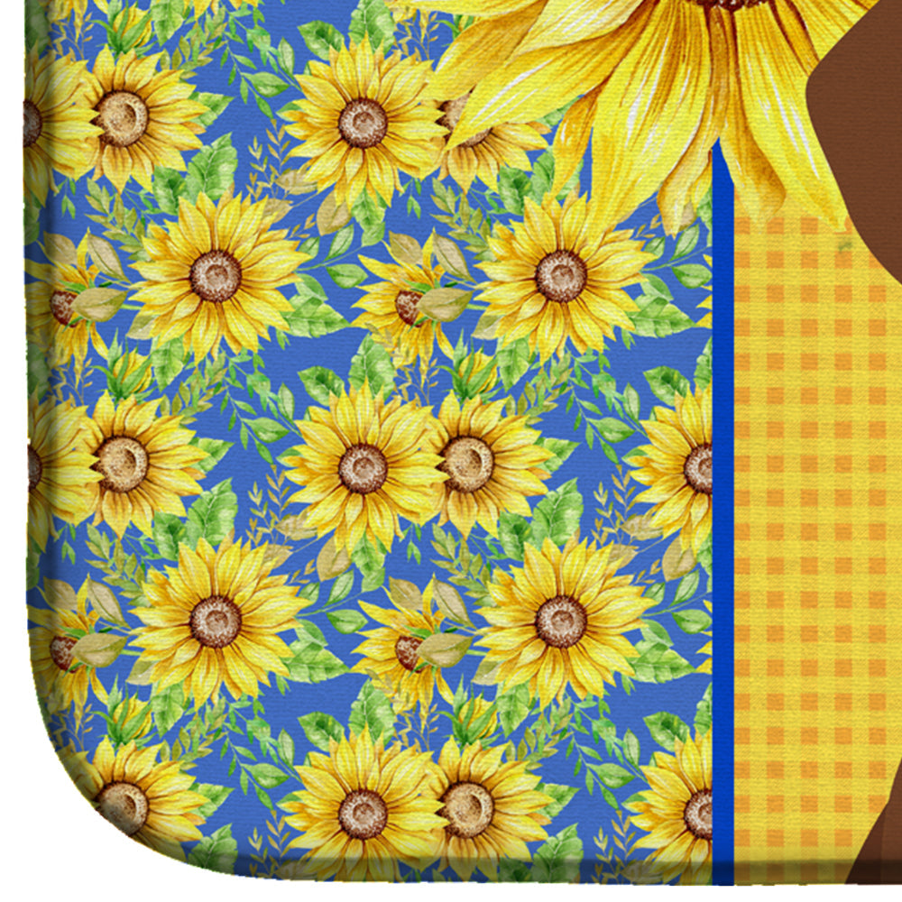 Summer Sunflowers Chocolate and Cream Dachshund Dish Drying Mat Absorbent Dish Drying Mat Pad for Kitchen Counter Dish Drainer Mat for Countertop, 14 x 21", Multicolor