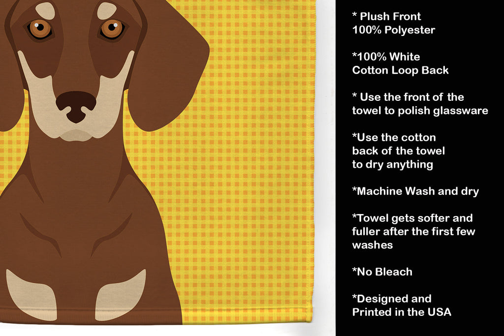Summer Sunflowers Chocolate and Cream Dachshund Kitchen Towel Velour Plush Front and Cotton Loop Back Machine Washable