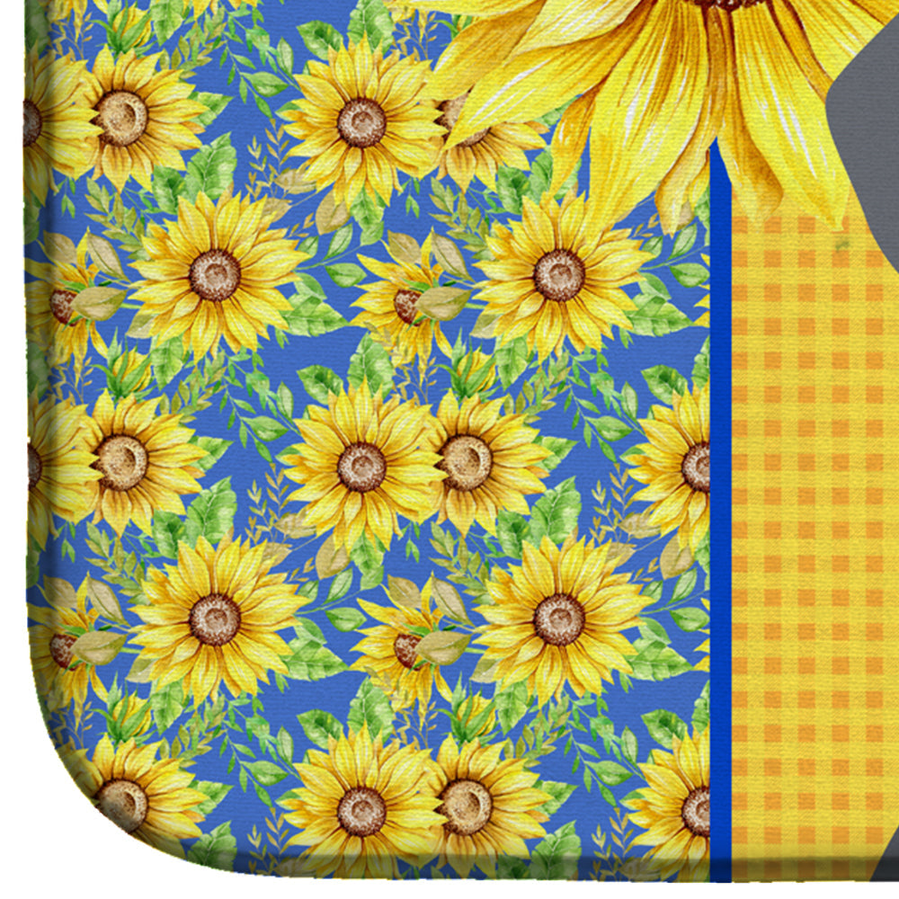 Summer Sunflowers Blue and Tan Dachshund Dish Drying Mat Absorbent Dish Drying Mat Pad for Kitchen Counter Dish Drainer Mat for Countertop, 14 x 21", Multicolor