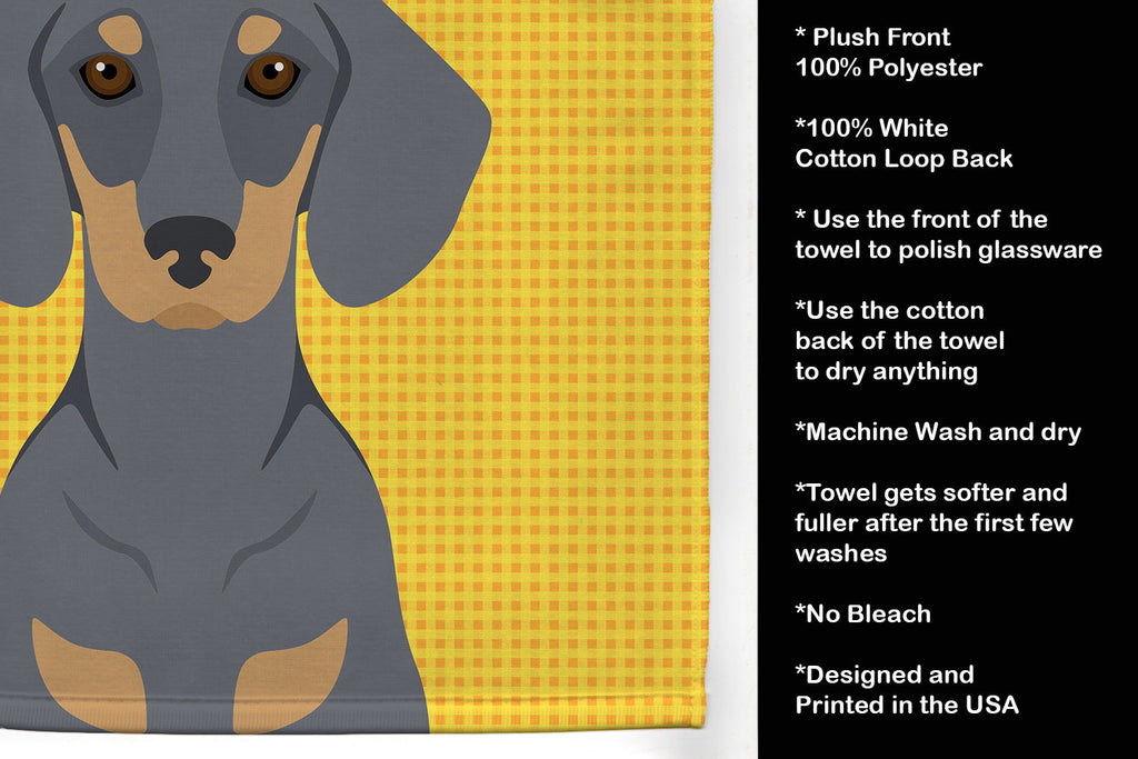 Summer Sunflowers Blue and Tan Dachshund Kitchen Towel Velour Plush Front and Cotton Loop Back Machine Washable