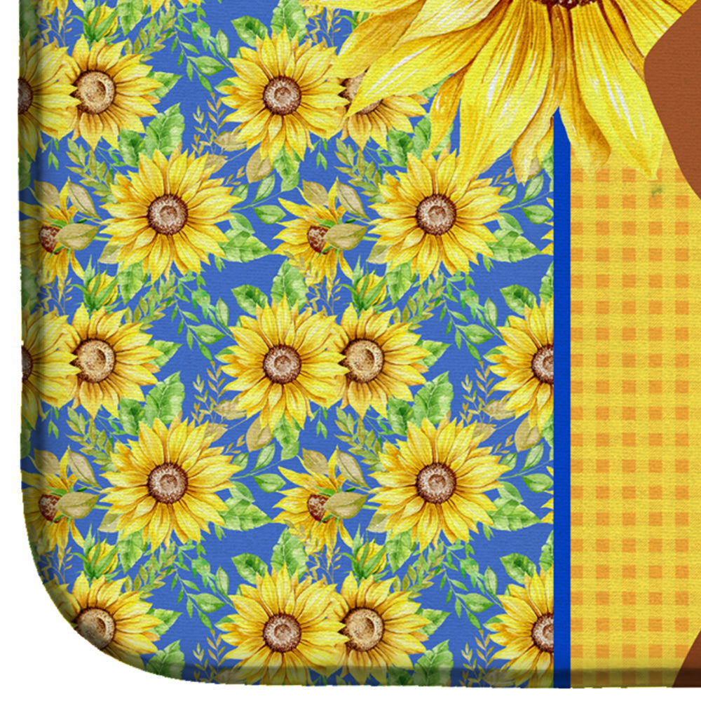 Summer Sunflowers Red Dachshund Dish Drying Mat Absorbent Dish Drying Mat Pad for Kitchen Counter Dish Drainer Mat for Countertop, 14 x 21", Multicolor