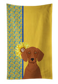 Summer Sunflowers Red Dachshund Kitchen Towel Velour Plush Front and Cotton Loop Back Machine Washable