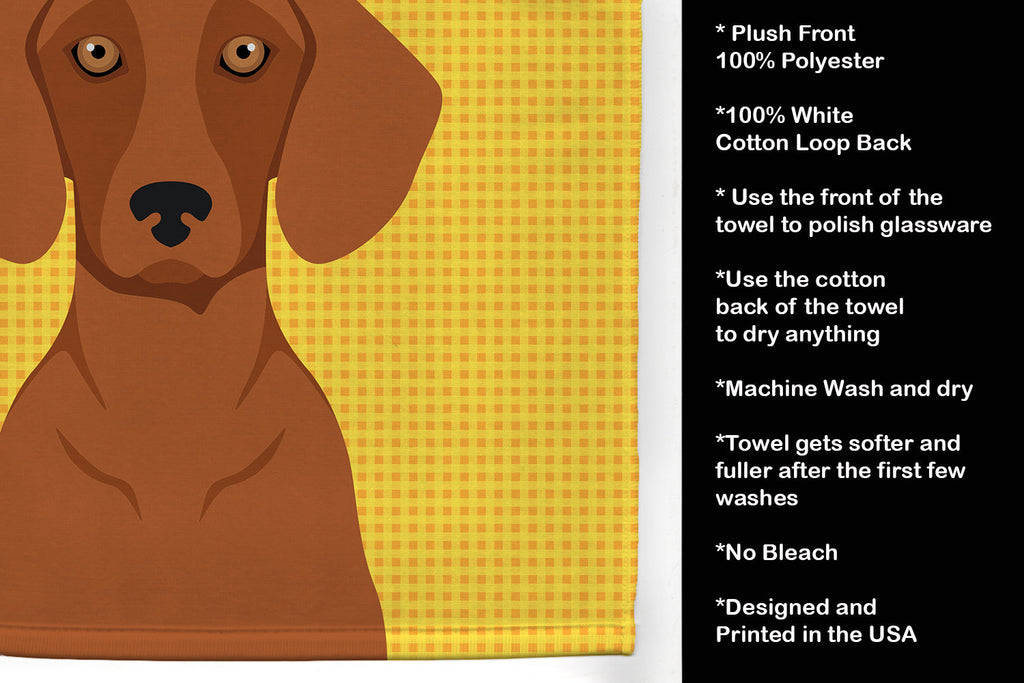Summer Sunflowers Red Dachshund Kitchen Towel Velour Plush Front and Cotton Loop Back Machine Washable