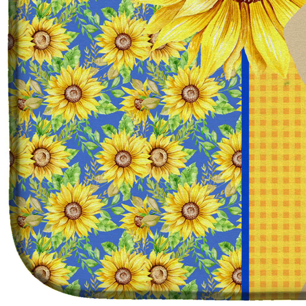 Summer Sunflowers Cream Dachshund Dish Drying Mat Absorbent Dish Drying Mat Pad for Kitchen Counter Dish Drainer Mat for Countertop, 14 x 21", Multicolor