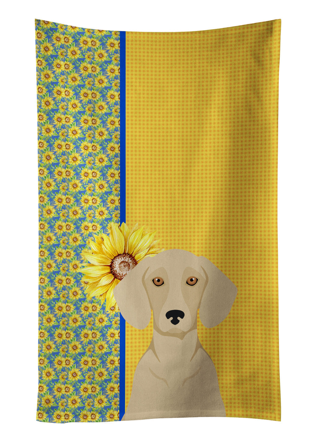 Summer Sunflowers Cream Dachshund Kitchen Towel Velour Plush Front and Cotton Loop Back Machine Washable