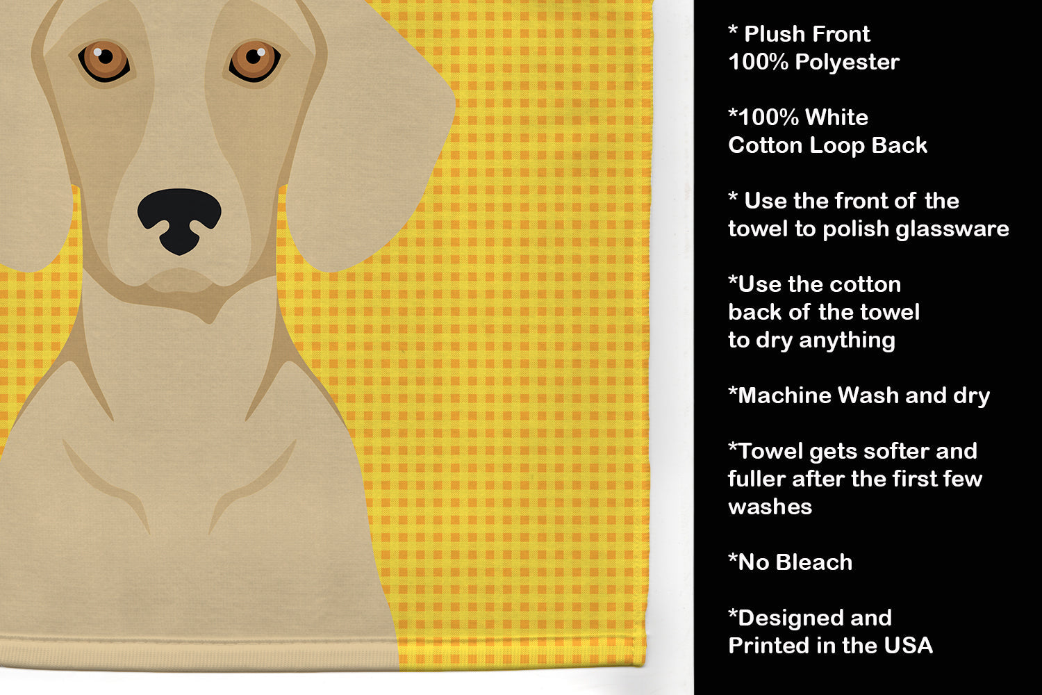 Summer Sunflowers Cream Dachshund Kitchen Towel Velour Plush Front and Cotton Loop Back Machine Washable