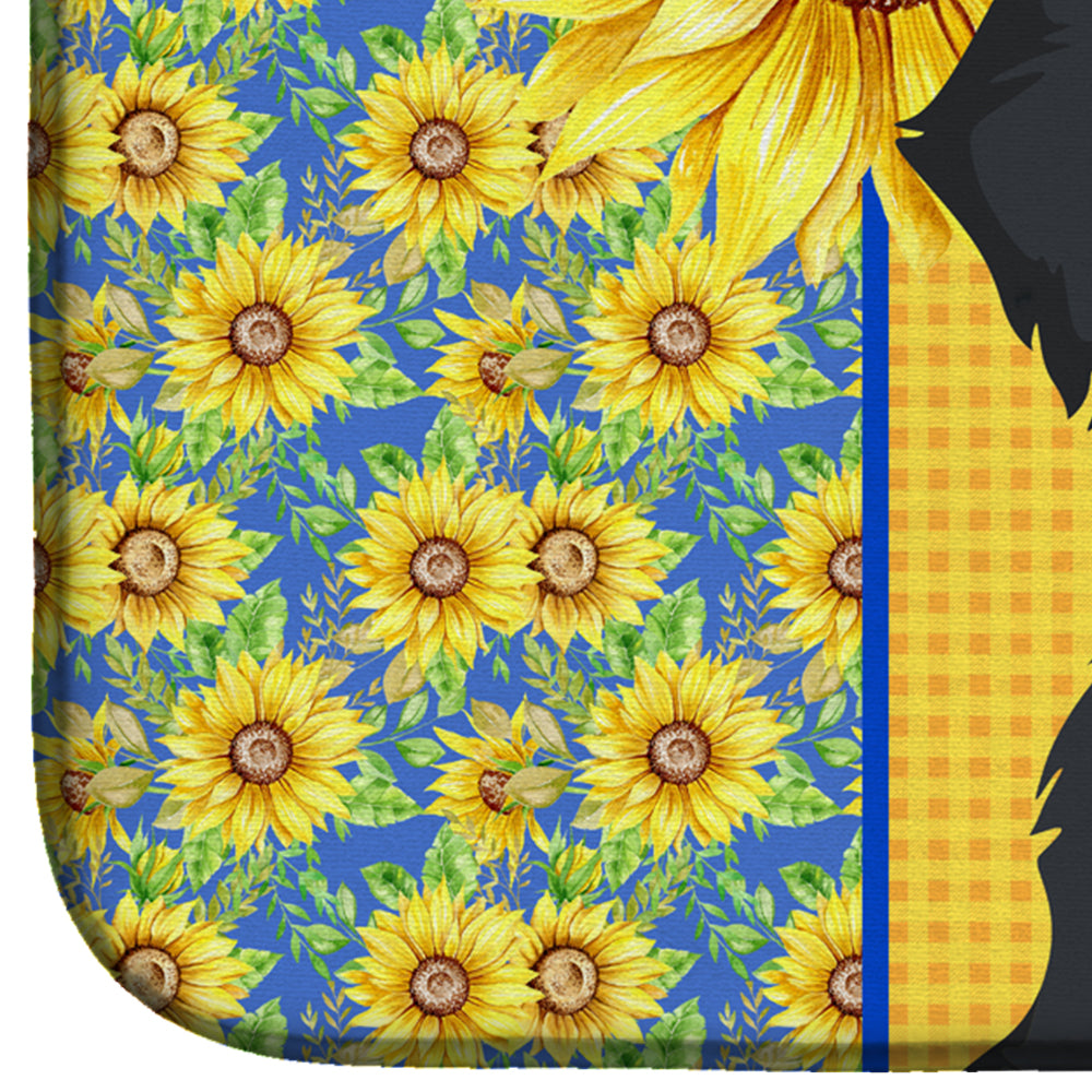 Summer Sunflowers Wirehair Black and Tan Dachshund Dish Drying Mat Absorbent Dish Drying Mat Pad for Kitchen Counter Dish Drainer Mat for Countertop, 14 x 21", Multicolor