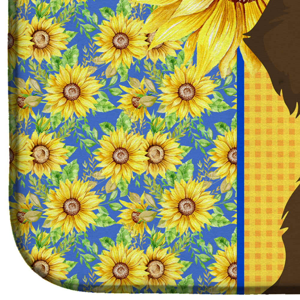 Summer Sunflowers Wirehair Chocolate and Tan Dachshund Dish Drying Mat Absorbent Dish Drying Mat Pad for Kitchen Counter Dish Drainer Mat for Countertop, 14 x 21", Multicolor