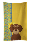 Summer Sunflowers Wirehair Red and Tan Dachshund Kitchen Towel Velour Plush Front and Cotton Loop Back Machine Washable