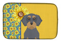 Summer Sunflowers Wirehair Blue and Tan Dachshund Dish Drying Mat Absorbent Dish Drying Mat Pad for Kitchen Counter Dish Drainer Mat for Countertop, 14 x 21", Multicolor