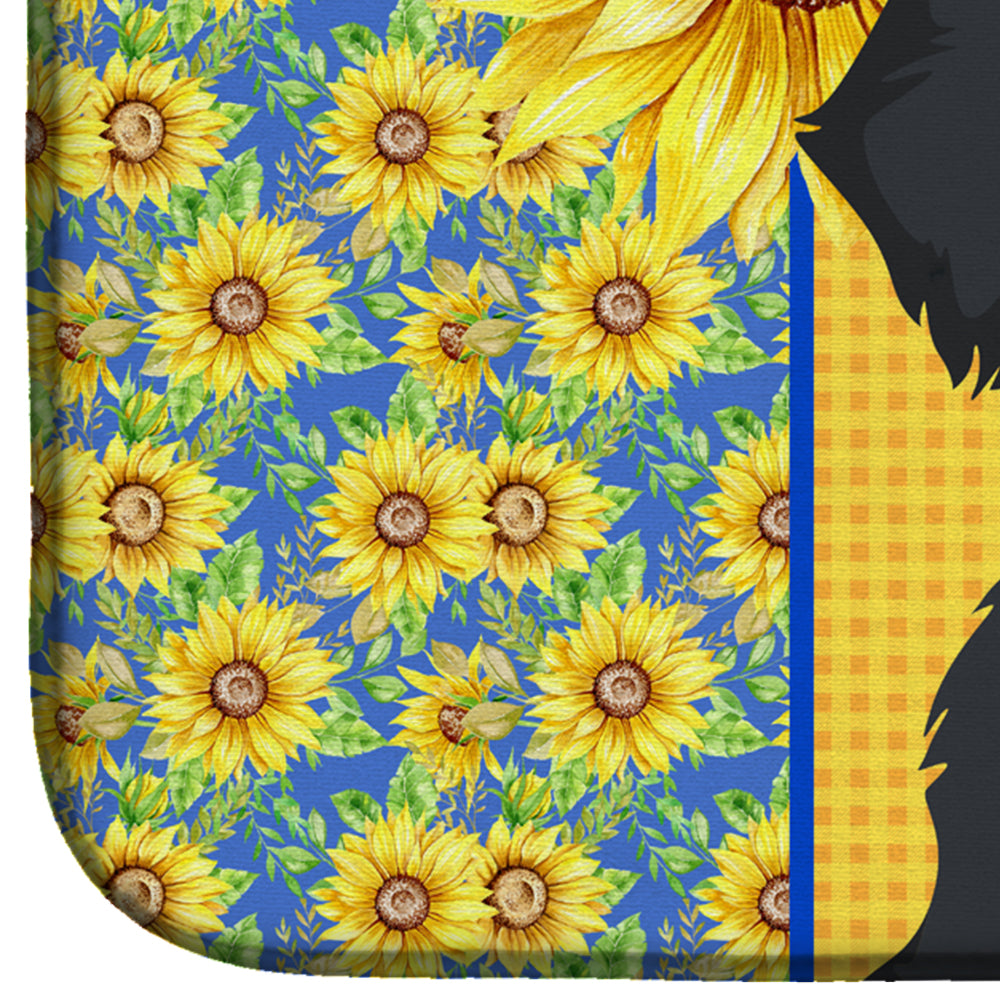 Summer Sunflowers Wirehair Black and Cream Dachshund Dish Drying Mat Absorbent Dish Drying Mat Pad for Kitchen Counter Dish Drainer Mat for Countertop, 14 x 21", Multicolor