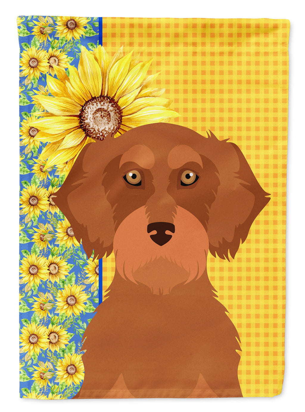 Summer Sunflowers Wirehair Red Dachshund House Flag 28x40 Porch Sleeve Pole Decorative Outside Yard Banner Artwork Wall Hanging, Polyester