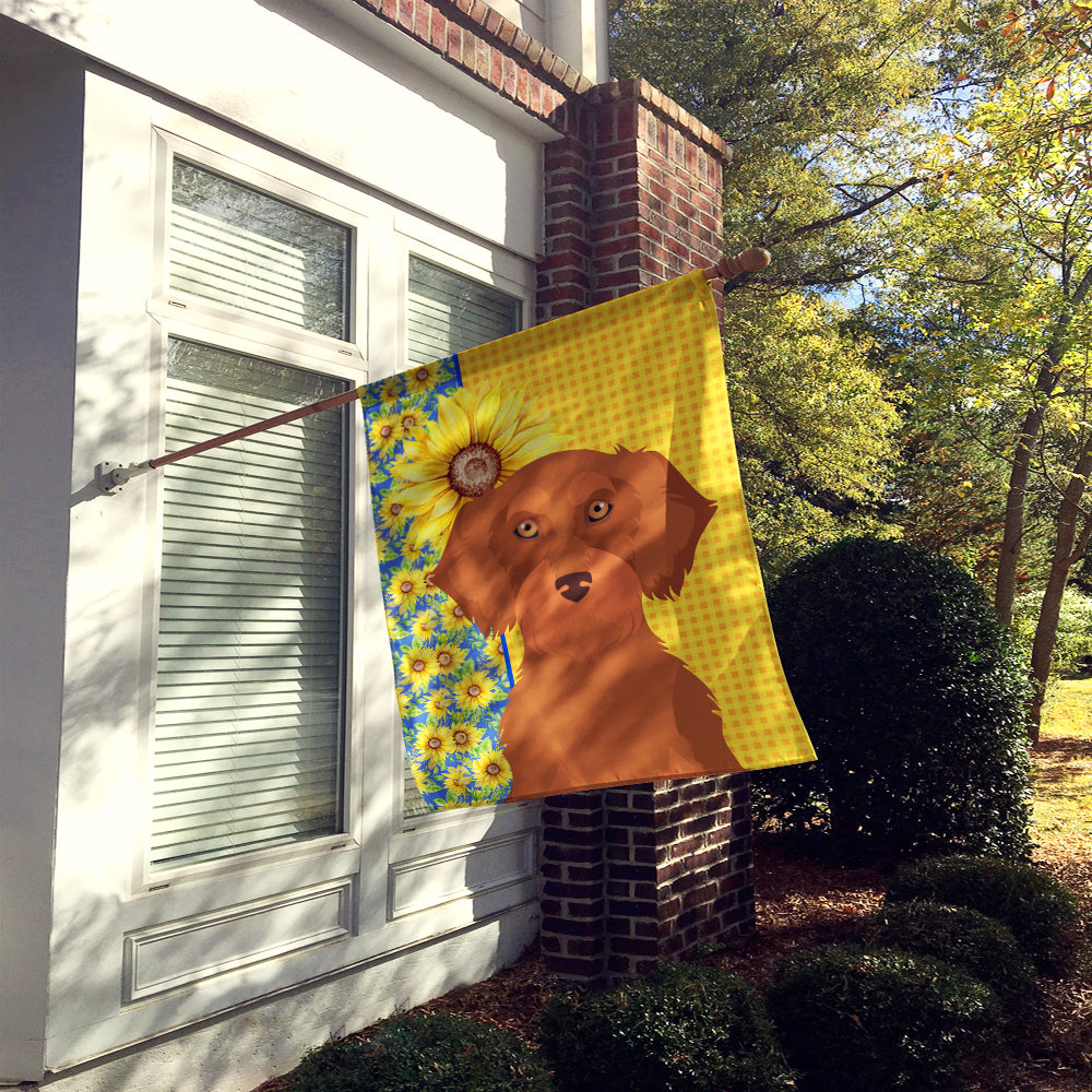 Summer Sunflowers Wirehair Red Dachshund House Flag 28x40 Porch Sleeve Pole Decorative Outside Yard Banner Artwork Wall Hanging, Polyester