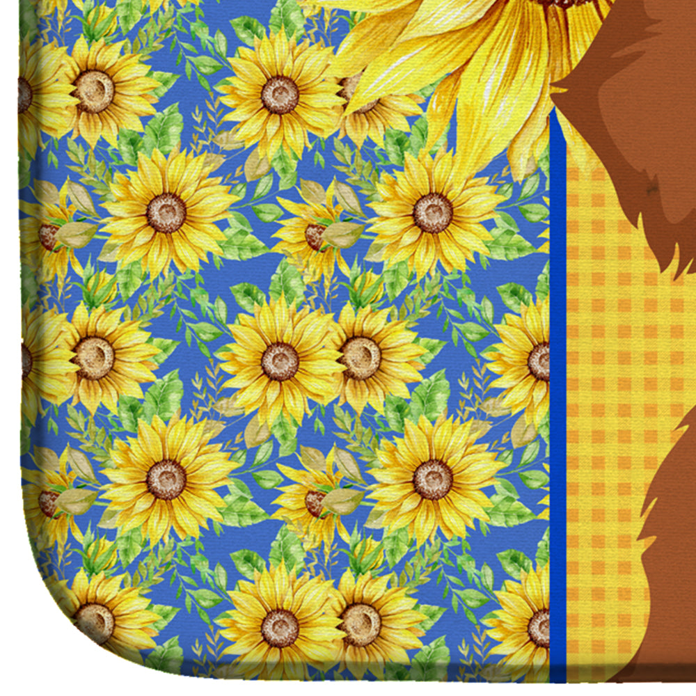 Summer Sunflowers Wirehair Red Dachshund Dish Drying Mat Absorbent Dish Drying Mat Pad for Kitchen Counter Dish Drainer Mat for Countertop, 14 x 21", Multicolor