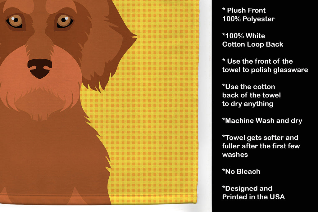 Summer Sunflowers Wirehair Red Dachshund Kitchen Towel Velour Plush Front and Cotton Loop Back Machine Washable