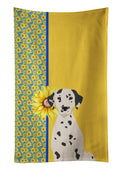 Summer Sunflowers Dalmatian Kitchen Towel Velour Plush Front and Cotton Loop Back Machine Washable