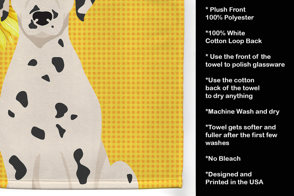 Summer Sunflowers Dalmatian Kitchen Towel Velour Plush Front and Cotton Loop Back Machine Washable
