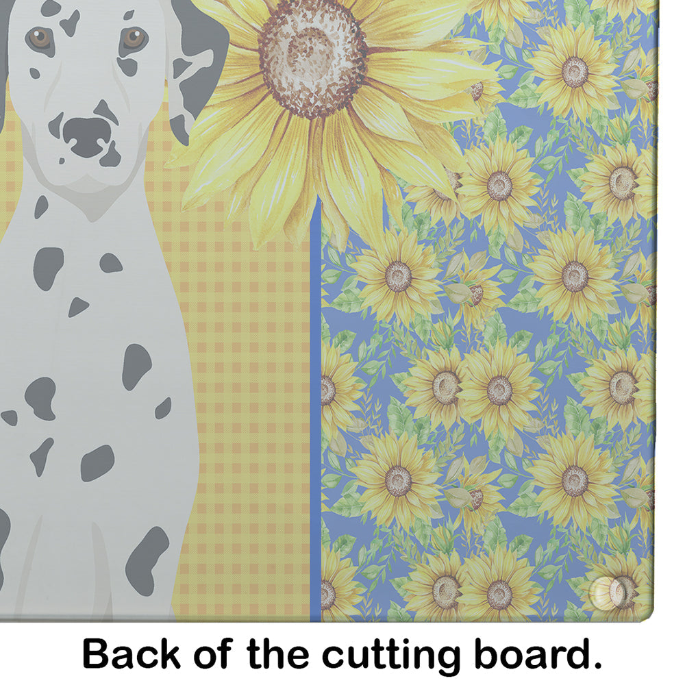 Summer Sunflowers Dalmatian Cutting Board Tempered Glass Kitchen Cutting Surface, Heat Resistant Chopping, Non-Slip Feet, Food Prep & Serving