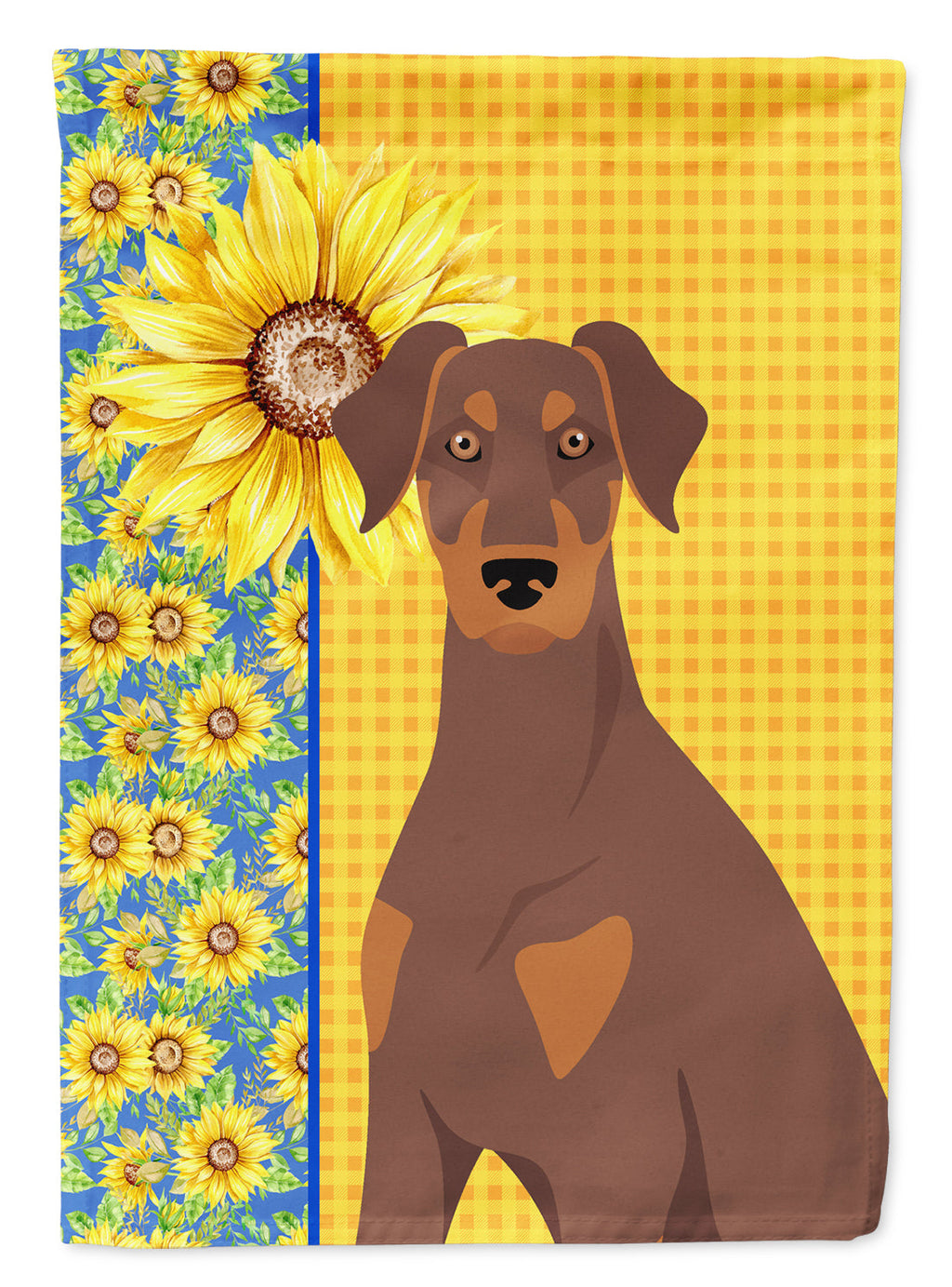 Summer Sunflowers Natural Ear Red and Tan Doberman Pinscher House Flag 28x40 Porch Sleeve Pole Decorative Outside Yard Banner Artwork Wall Hanging, Polyester