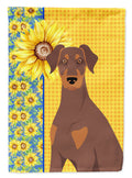 Summer Sunflowers Natural Ear Red and Tan Doberman Pinscher House Flag 28x40 Porch Sleeve Pole Decorative Outside Yard Banner Artwork Wall Hanging, Polyester