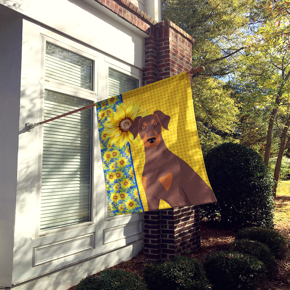 Summer Sunflowers Natural Ear Red and Tan Doberman Pinscher House Flag 28x40 Porch Sleeve Pole Decorative Outside Yard Banner Artwork Wall Hanging, Polyester