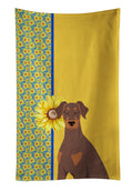 Summer Sunflowers Natural Ear Red and Tan Doberman Pinscher Kitchen Towel Velour Plush Front and Cotton Loop Back Machine Washable