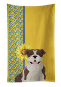 Summer Sunflowers Brindle English Bulldog Kitchen Towel Velour Plush Front and Cotton Loop Back Machine Washable