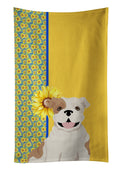Summer Sunflowers Piebald English Bulldog Kitchen Towel Velour Plush Front and Cotton Loop Back Machine Washable