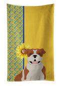 Summer Sunflowers Red English Bulldog Kitchen Towel Velour Plush Front and Cotton Loop Back Machine Washable