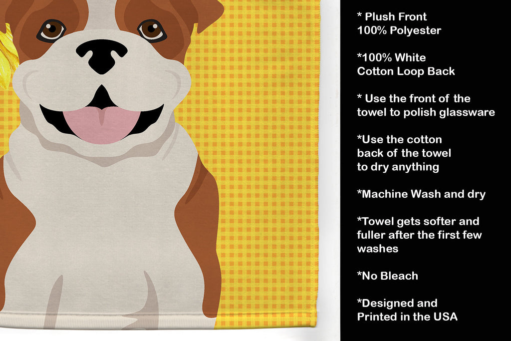 Summer Sunflowers Red English Bulldog Kitchen Towel Velour Plush Front and Cotton Loop Back Machine Washable