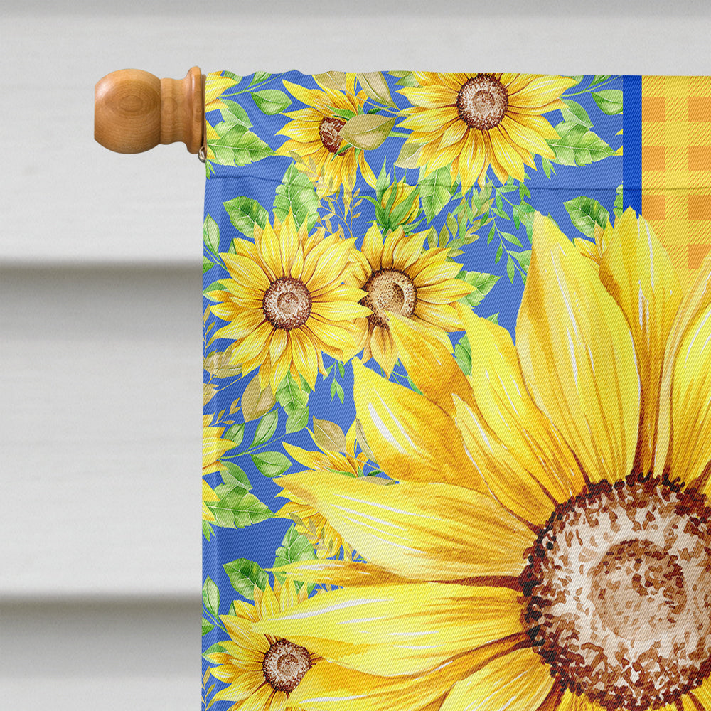 Summer Sunflowers Black English Springer Spaniel House Flag 28x40 Porch Sleeve Pole Decorative Outside Yard Banner Artwork Wall Hanging, Polyester