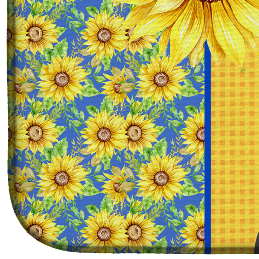 Summer Sunflowers Black English Springer Spaniel Dish Drying Mat Absorbent Dish Drying Mat Pad for Kitchen Counter Dish Drainer Mat for Countertop, 14 x 21", Multicolor
