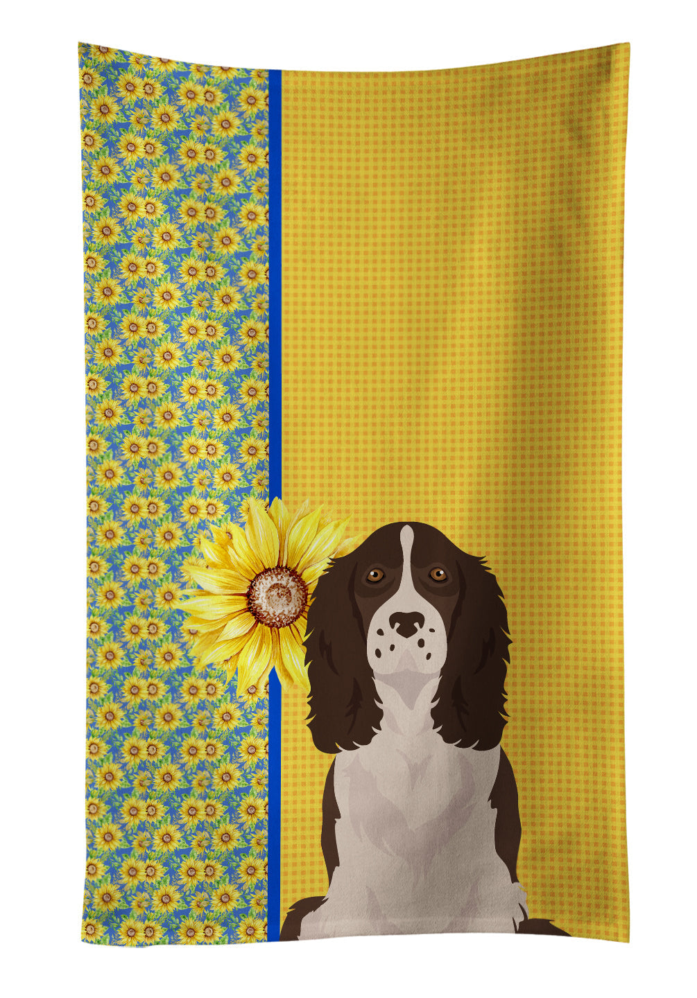 Summer Sunflowers Liver English Springer Spaniel Kitchen Towel Velour Plush Front and Cotton Loop Back Machine Washable