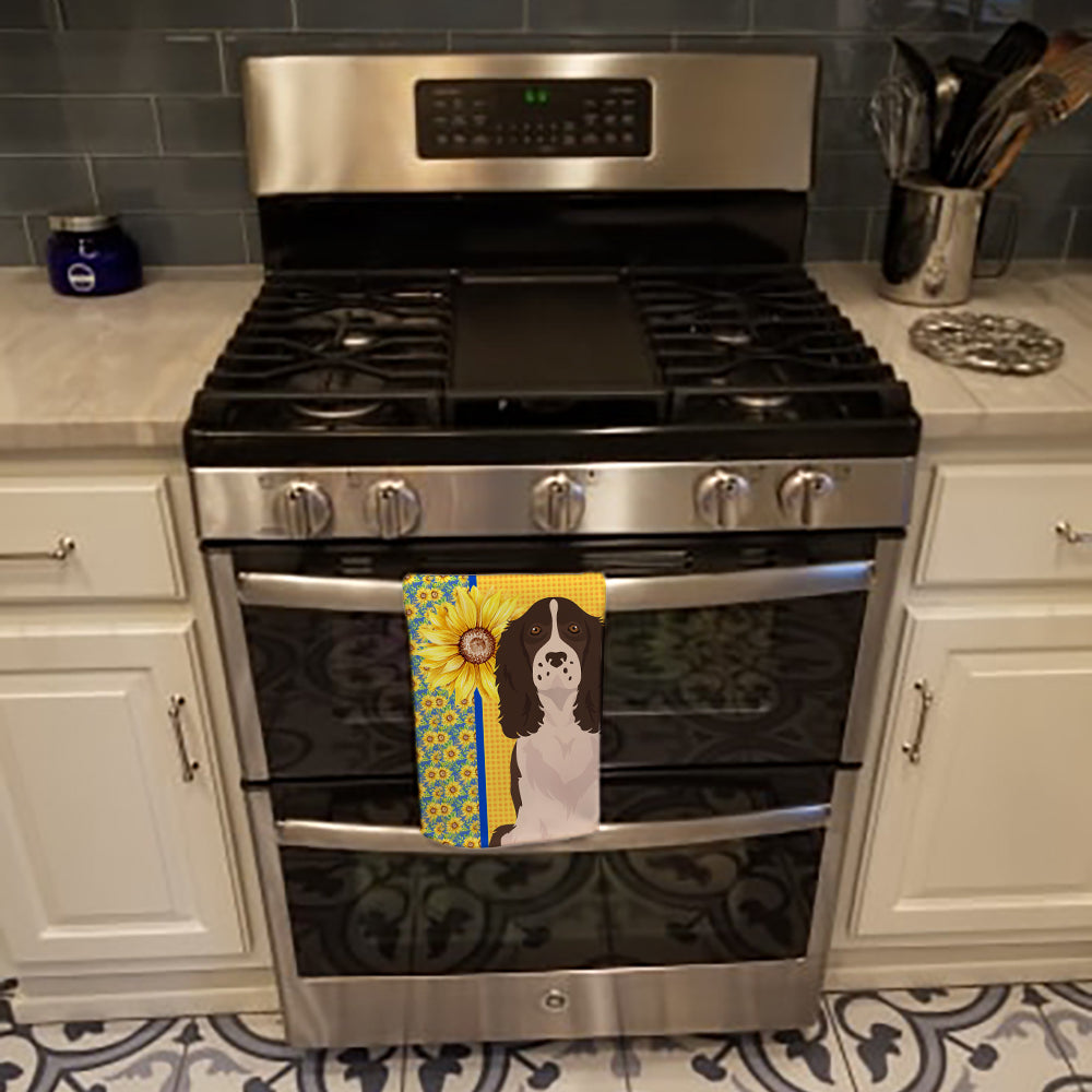 Summer Sunflowers Liver English Springer Spaniel Kitchen Towel Velour Plush Front and Cotton Loop Back Machine Washable