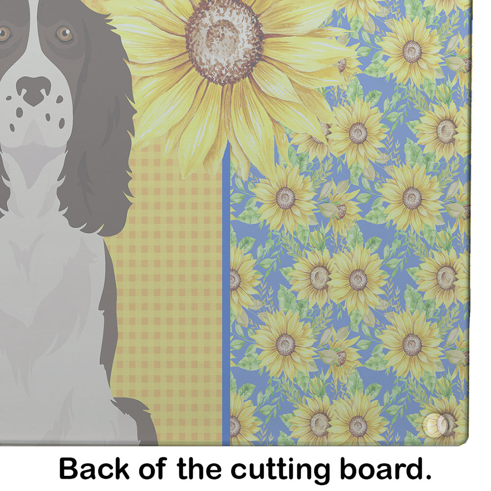 Summer Sunflowers Liver English Springer Spaniel Cutting Board Tempered Glass Kitchen Cutting Surface, Heat Resistant Chopping, Non-Slip Feet, Food Prep & Serving