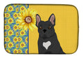 Summer Sunflowers Black French Bulldog Dish Drying Mat Absorbent Dish Drying Mat Pad for Kitchen Counter Dish Drainer Mat for Countertop, 14 x 21", Multicolor