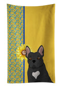 Summer Sunflowers Black French Bulldog Kitchen Towel Velour Plush Front and Cotton Loop Back Machine Washable