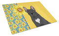 Summer Sunflowers Black French Bulldog Cutting Board Tempered Glass Kitchen Cutting Surface, Heat Resistant Chopping, Non-Slip Feet, Food Prep & Serving
