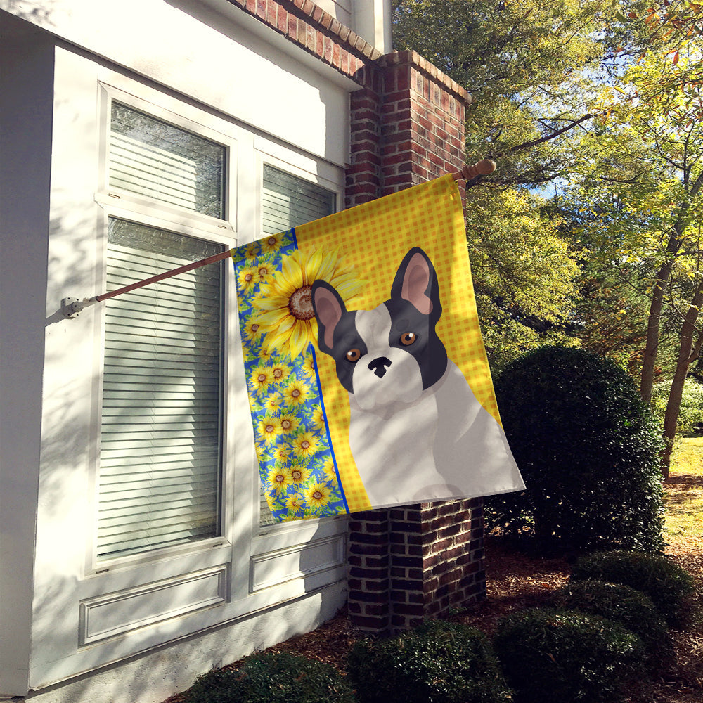 Summer Sunflowers Black and White French Bulldog House Flag 28x40 Porch Sleeve Pole Decorative Outside Yard Banner Artwork Wall Hanging, Polyester