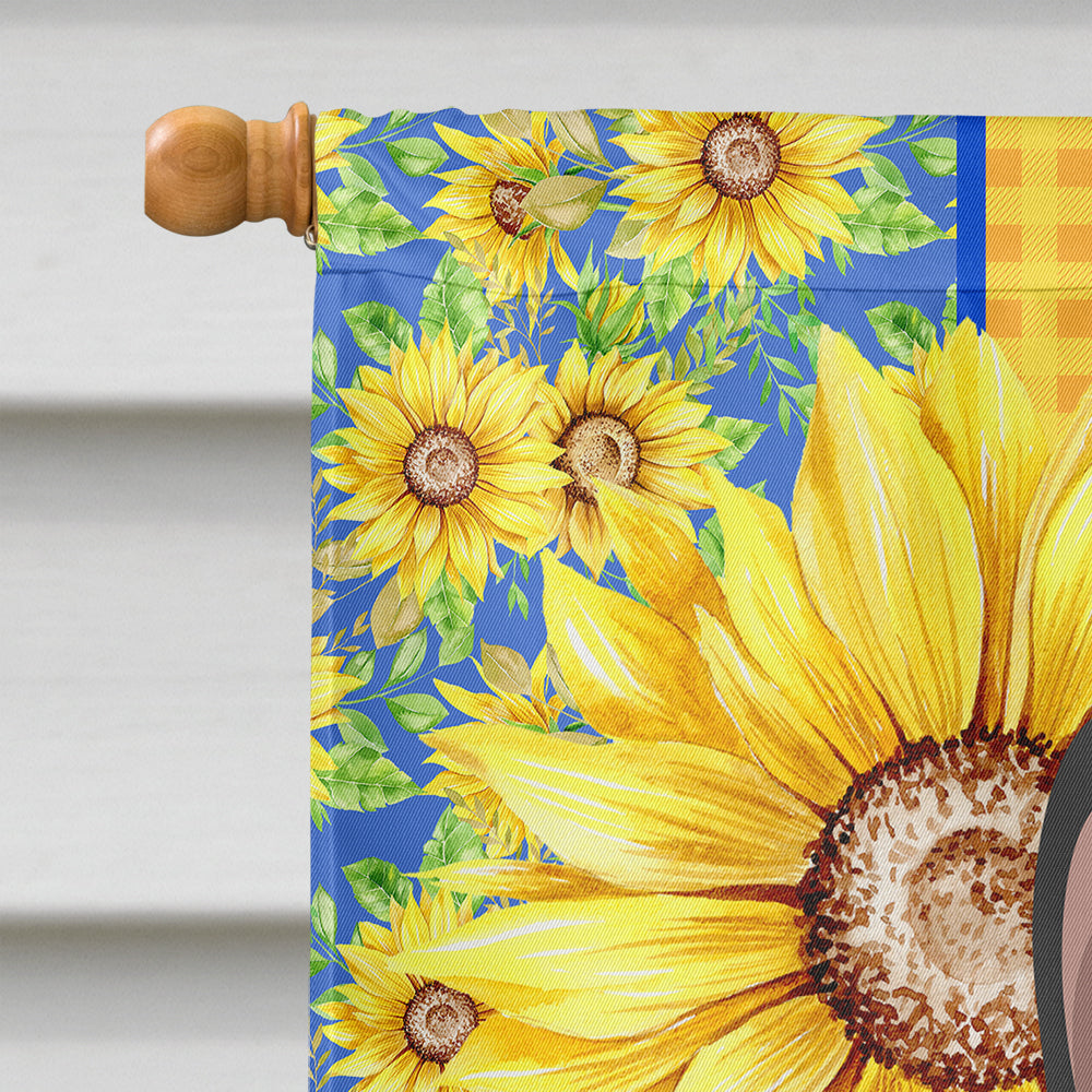 Summer Sunflowers Black and White French Bulldog House Flag 28x40 Porch Sleeve Pole Decorative Outside Yard Banner Artwork Wall Hanging, Polyester