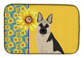 Summer Sunflowers Black and Silver German Shepherd Dish Drying Mat Absorbent Dish Drying Mat Pad for Kitchen Counter Dish Drainer Mat for Countertop, 14 x 21", Multicolor
