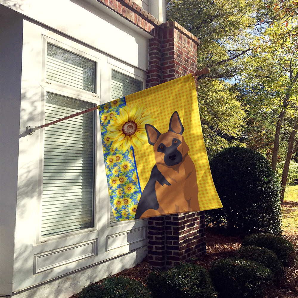 Summer Sunflowers Black and Tan German Shepherd House Flag 28x40 Porch Sleeve Pole Decorative Outside Yard Banner Artwork Wall Hanging, Polyester