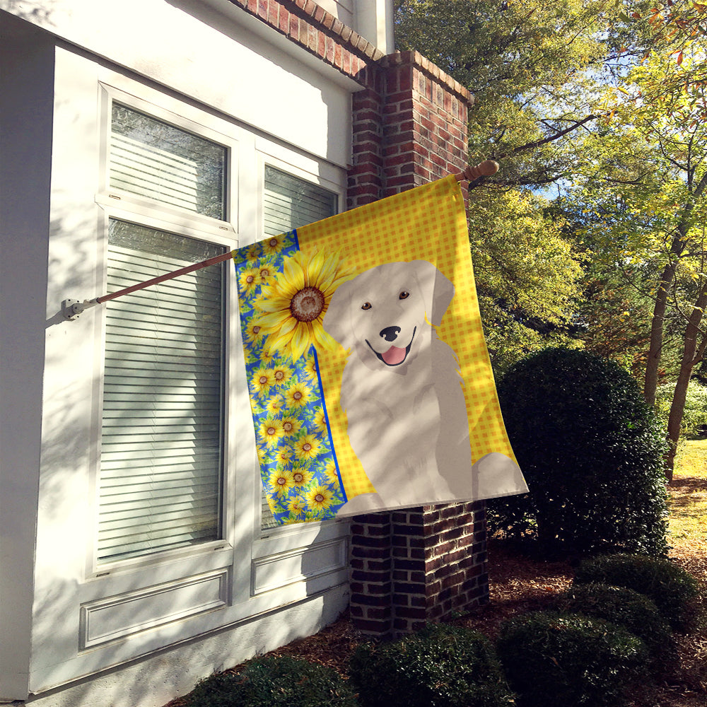 Summer Sunflowers Cream Golden Retriever House Flag 28x40 Porch Sleeve Pole Decorative Outside Yard Banner Artwork Wall Hanging, Polyester