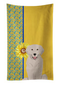 Summer Sunflowers Cream Golden Retriever Kitchen Towel Velour Plush Front and Cotton Loop Back Machine Washable