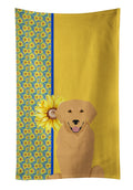Summer Sunflowers Gold Golden Retriever Kitchen Towel Velour Plush Front and Cotton Loop Back Machine Washable