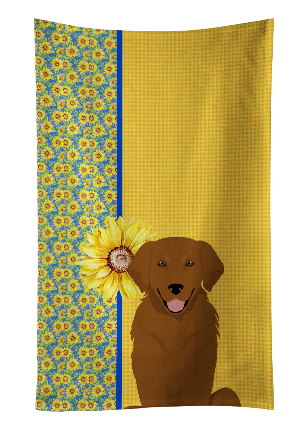 Summer Sunflowers Mahogany Golden Retriever Kitchen Towel Velour Plush Front and Cotton Loop Back Machine Washable