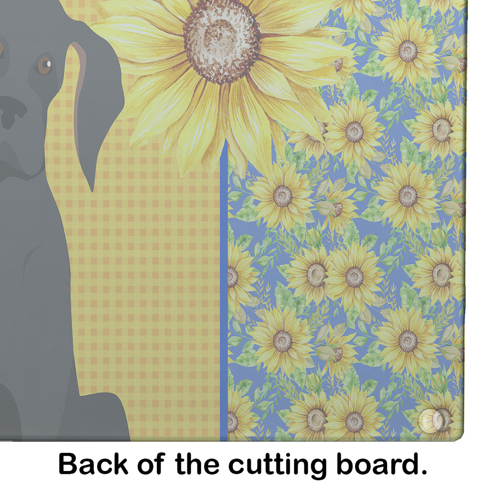 Summer Sunflowers Black Great Dane Cutting Board Tempered Glass Kitchen Cutting Surface, Heat Resistant Chopping, Non-Slip Feet, Food Prep & Serving