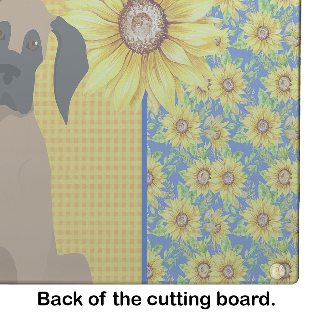 Summer Sunflowers Fawn Great Dane Cutting Board Tempered Glass Kitchen Cutting Surface, Heat Resistant Chopping, Non-Slip Feet, Food Prep & Serving