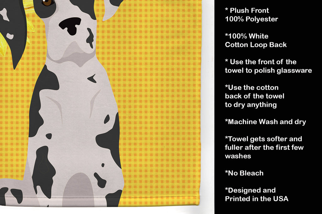 Summer Sunflowers Harlequin Great Dane Kitchen Towel Velour Plush Front and Cotton Loop Back Machine Washable