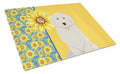 Summer Sunflowers Great Pyrenees Cutting Board Tempered Glass Kitchen Cutting Surface, Heat Resistant Chopping, Non-Slip Feet, Food Prep & Serving